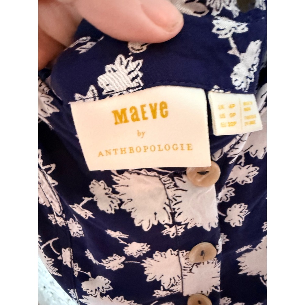 Maeve Anthropologie Navy Blue Floral Button Front Midi Dress Strappy Back 0P - Picture 4 of 10